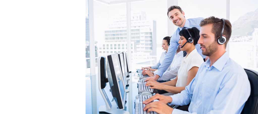 female IT employee wearing headset